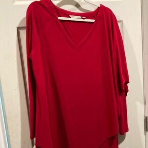 Soft Surroundings Red Asymmetrical Long Sleeve Blouse